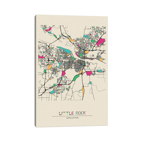 Bless international Little Rock, Arkansas Map On Canvas by Ayse Deniz